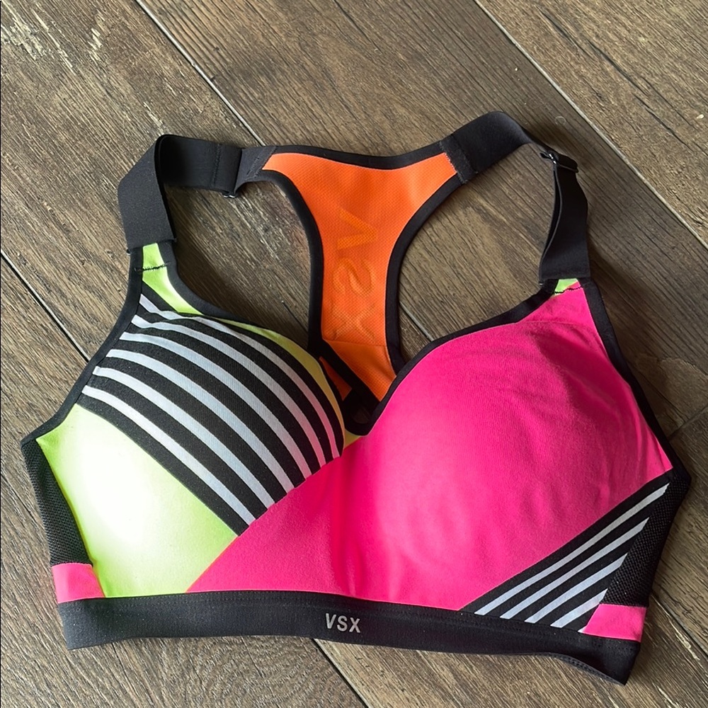 VSX Women's Colorblock Sports Bra - Pink, Green, Orange